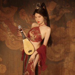 敦煌飛天鳳女異域透視印花肚兜套裝