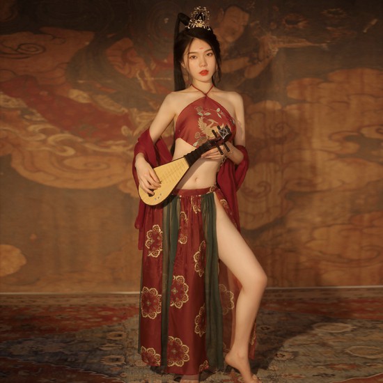 敦煌飛天鳳女異域透視印花肚兜套裝