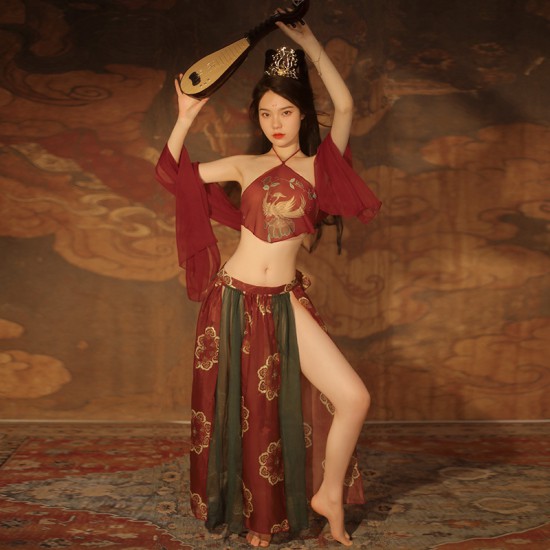 敦煌飛天鳳女異域透視印花肚兜套裝