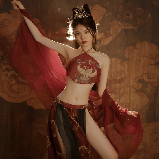 敦煌飛天鳳女異域透視印花肚兜套裝