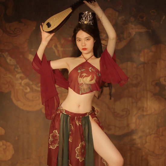 敦煌飛天鳳女異域透視印花肚兜套裝