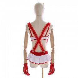 制服誘惑鋼托聚攏百褶短裙護士三點式性感套裝