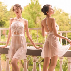 蕾絲刺繡印花透視露背性感睡裙