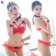 哩士三點式開襠露乳比基尼珍珠套裝