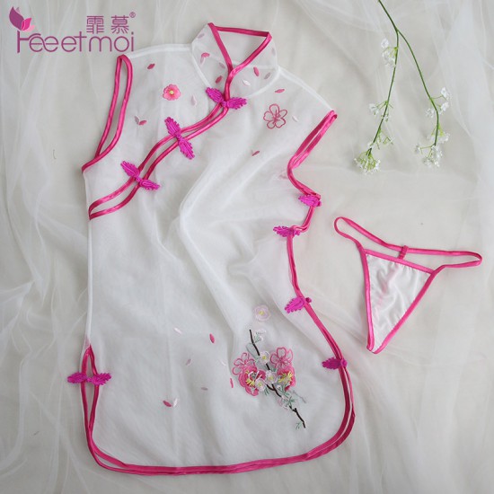 透明塑身古典優雅刺繡旗袍套裝