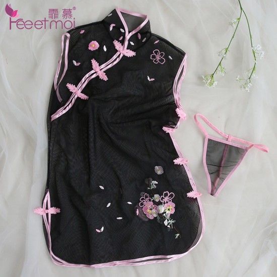 透明塑身古典優雅刺繡旗袍套裝