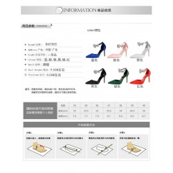 歐美風高跟鞋女鞋細跟高跟綢緞中空淺口尖頭水鑽一字帶涼鞋