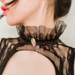 露乳側綁帶鏤空貓女網衣裙