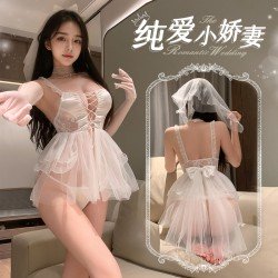 前綁帶露溝新娘婚紗套裝睡裙