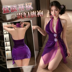 嬌花幽夢絲絨貴婦旗袍