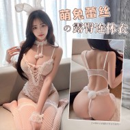 萌兔女郎免脫蕾絲露臀連體衣套裝制服（含長筒網襪）