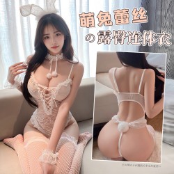萌兔女郎免脫蕾絲露臀連體衣套裝制服（含長筒網襪）