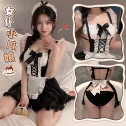 黑白純欲系裸背露臀女仆cos套裝