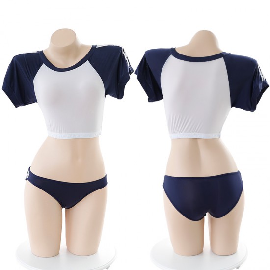 誘惑露腰學生體育制服套裝