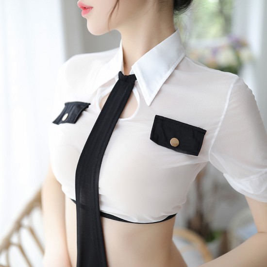 超透視女警掛頸連體制服套裝