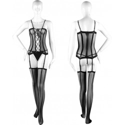 透明開襠連身吊襪套裝