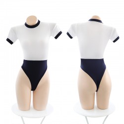 日式少女拼色連體衣(藍白色)